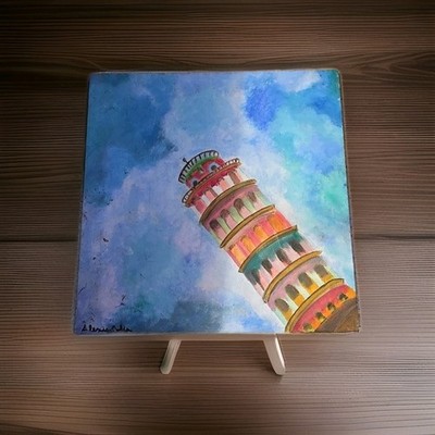 Alexis Colin 2008 Leaning Tower Of Piza Hand Painted Canvas Signed