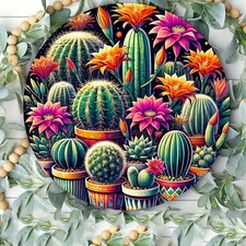 Easter Cactus Garden Round Aluminum Wall Decor Outdoor Garden