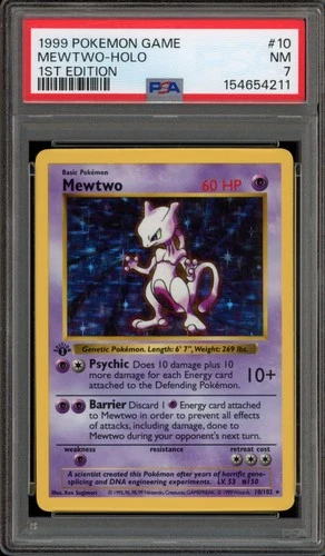 Pokemon Mewtwo Base Set Shadowless 1st Edition Holo Rare #10 PSA 7