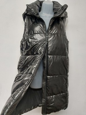 Zara Ladies Long Line Gilet M Sleeveless Hooded Puffer Jacket