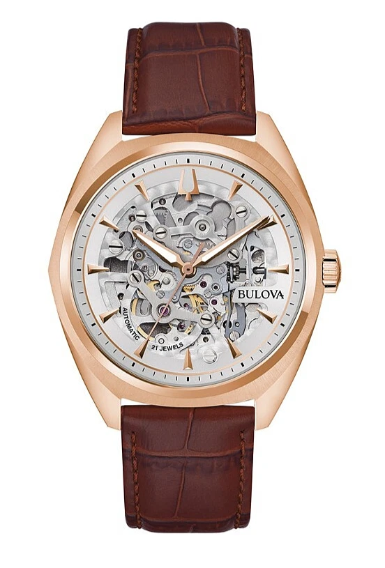 Bulova Men's Classic Automatic Full Skeleton Brown Leather Watch 41 MM 97A175