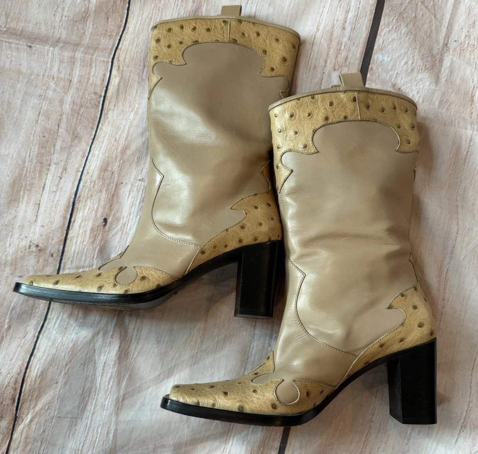 Botas Via Spiga para mujer WEST punta cuadrada avestruz media pantorrilla talla 5M Foto 3 de 4