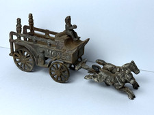 Vintage Cast Iron Fire Wagon "5 Hose" w/Horses Driver Toy Believed Utexiqual