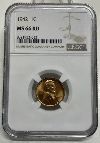 1942 Lincoln Wheat Cent / Penny 1c NGC MS 66 RD Red Uncirculated Coin