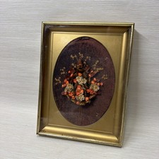 Vintage June Knight Original Pressed Dried Floral Shadow Box Gold Frame 3D Vintage June Knight Original Pressed Dried Floral Shadow Box Gold Frame 3D