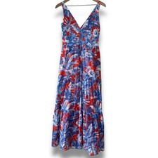 J. Crew Red White Blue Ratti Rio V-Neck Floral Print Pocketed Maxi Dress Size 2