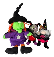 2 Halloween witches & one Monster Plush Stuffed 24, 12 & 14"