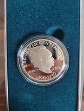 U.S. Mint Eisenhower 1890-1990 Centennial Silver Dollar Coin w/. Display Box