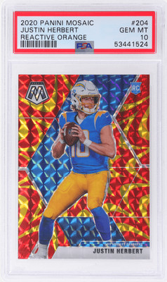 2020 Panini Mosaic Justin Herbert Reactive Orange #204 PSA 10