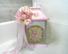 Shabby Chic Victorian~LED Candle Lantern~AB Rhinestone Trim/Gemstones/Roses~OOAK