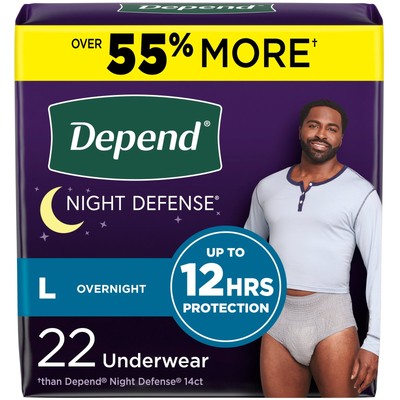 Depend Night Defense Incontinence Underwear for Men, Adult Diapers, L, 22 Count
