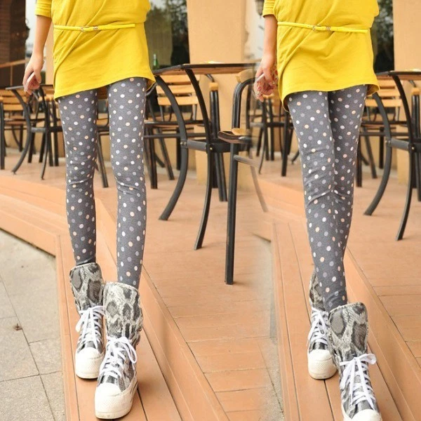 Mujeres Sexy Ajustado Niña Leggings Algodón Elástico Delgado Lápiz Lunares Pantalones Foto 4 de 4