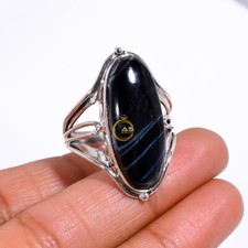 Blue Tiger Eye Ring 925 Sterling Silver Statement Boho Rings Gift Jewelry Women