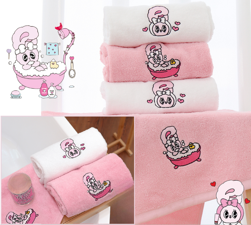 Esther Bunny TOWEL Cotton 2 pc Set- Face, Cotton Low Lint+ Zip