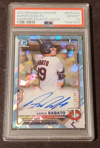 2021 Bowman Sapphire Edition Aqua Refractor /99 Aaron Sabato Auto PSA 10