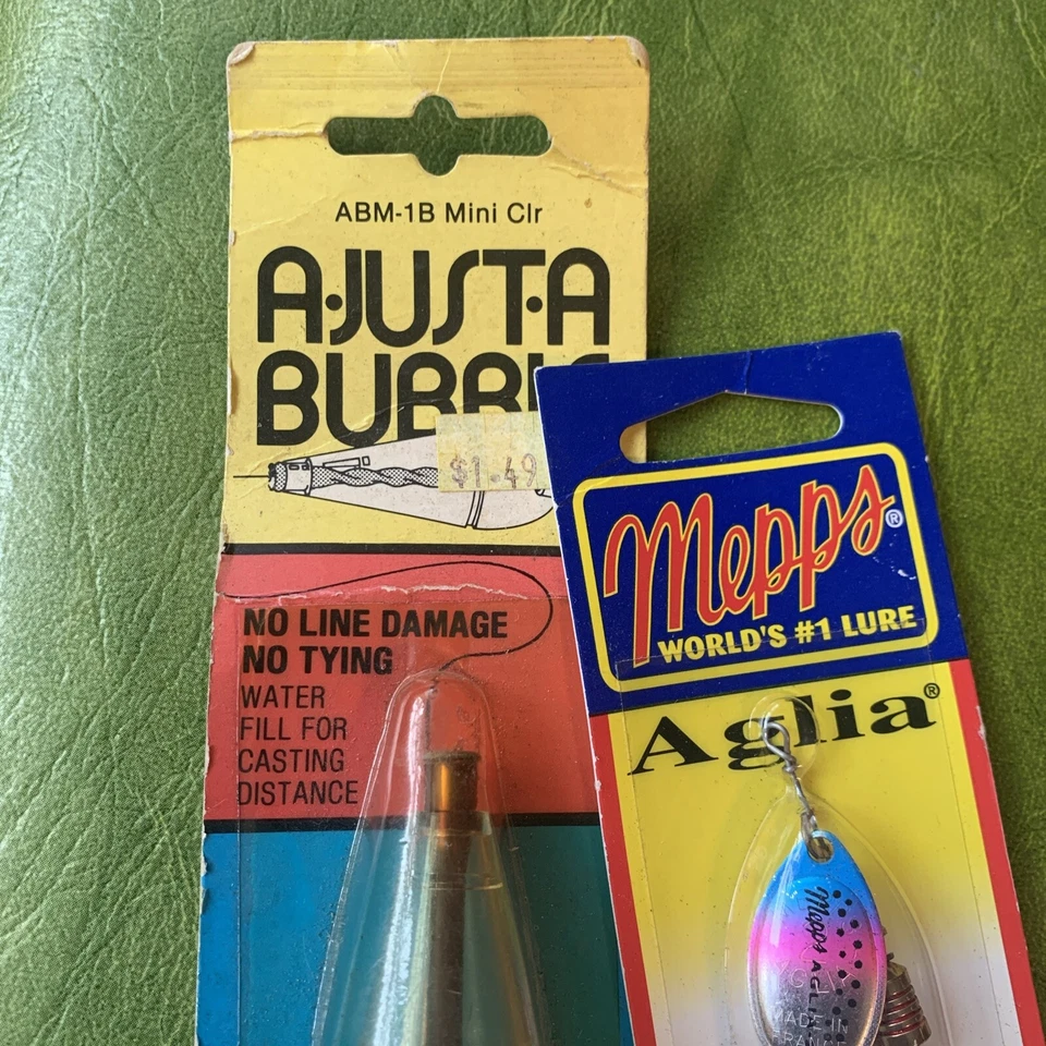 De colección Pesca Nuevo de Lote Antiguo Plásticos Arco Iris A-Just-A Burbuja MEPPS Aglia Cola de Gallo Foto 2 de 4