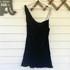 Zara Black Velvet Mini Dress NEW size Small Chain Strap Draped Neckline club