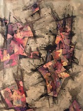 Very Beautiful Abstract Painting Lyrical Abstraction On Paper Daniel David 1963