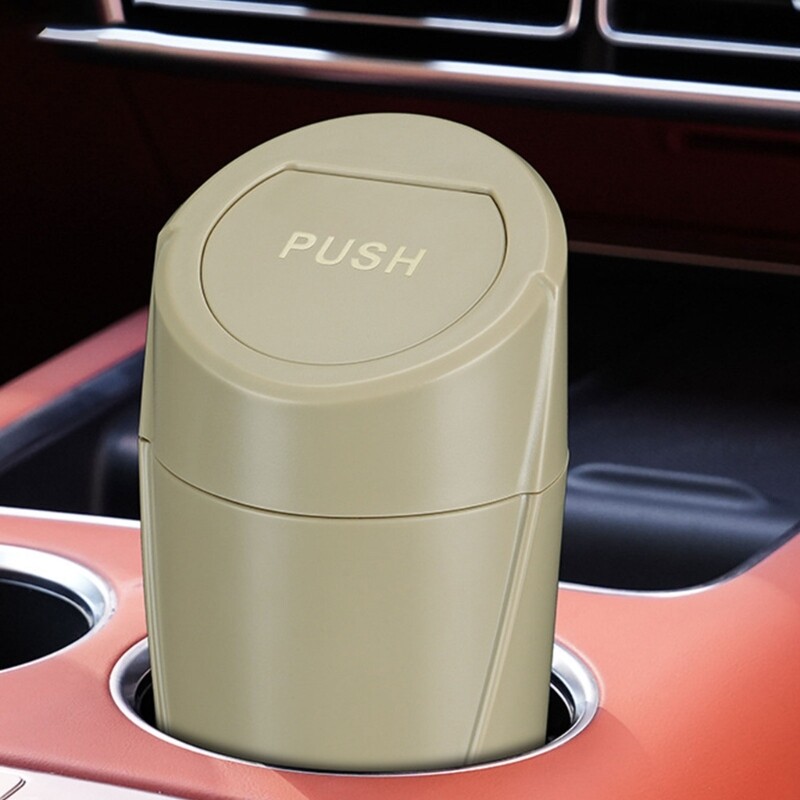 Compact Push Lid Car Trash Can for Efficient Garbage Storage in Automobiles
