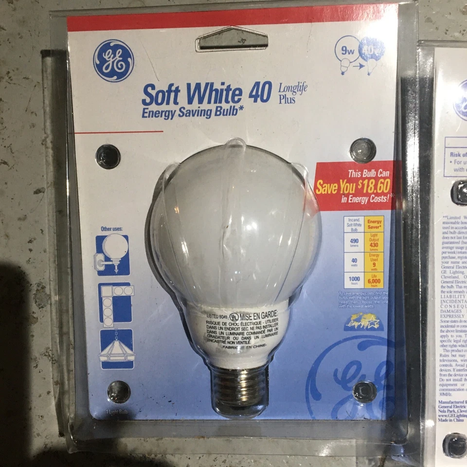 2 Lot GE Energy Smart Saving G25 Soft White Fluorescent Globe 9W~40W Light Bulbs - Image 2 of 3