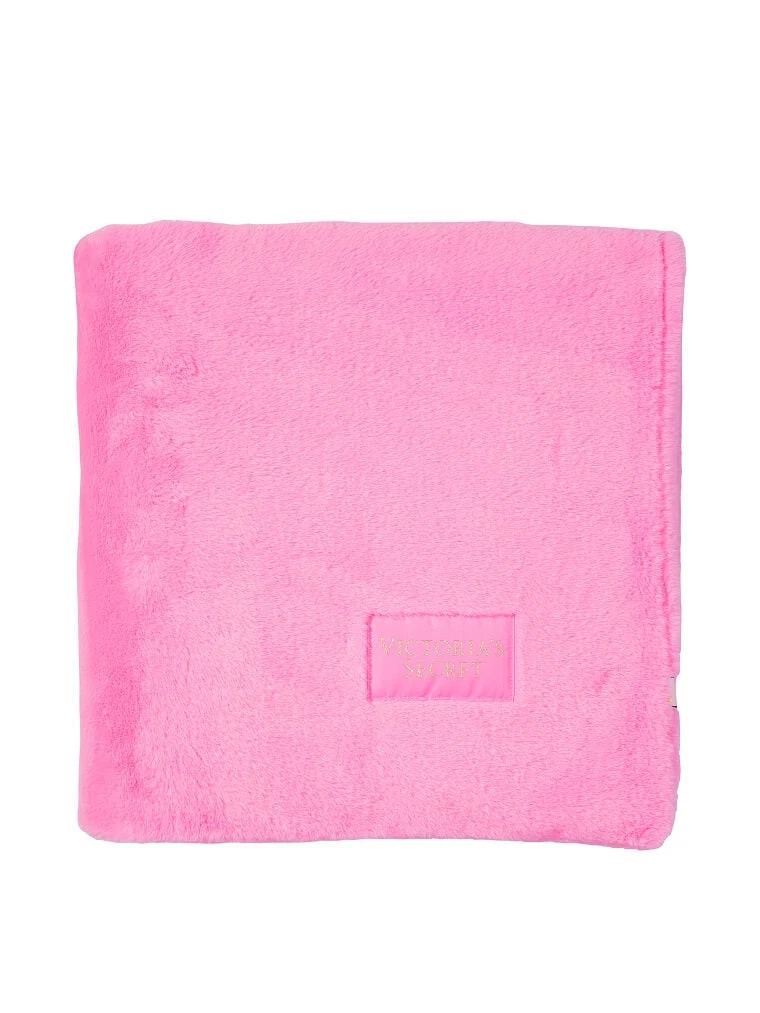 Victoriau0026#039;s Secret Faux Fur Fleece Velour Bright PINK PLUSH Throw  BLANKET 50x60 | eBay