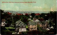 Postcard Birds Eye View from Elmwood Avenue in South Norwalk, Connecticut