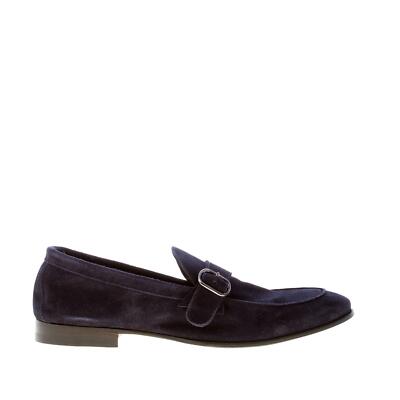 MIGLIORE herren schuhe blau suede made in Italy artisanal loafer schnalle strap