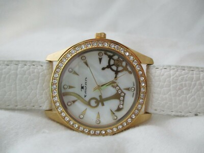 Tauan Watch Nautical Themed Mother of Pearl Face Anchor Gold Toned WORKING!