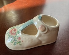 Vintage White Porcelain Mary Jane Baby Shoe Pink Floral Hand Painted