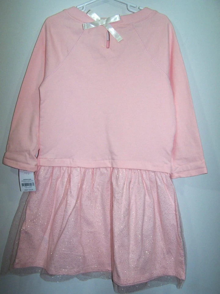 NUEVO CON ETIQUETAS - Vestido Rosa Manga Larga, Falda Brillante Superpuesta de Tul - Para Niña Talla 7 Foto 2 de 2