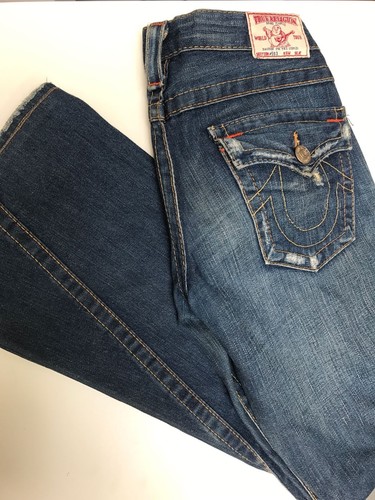 True Religion Donna Denim Jeans Pantaloni Misura 27 Sdrucito a Zampa Gamba  Larga | eBay
