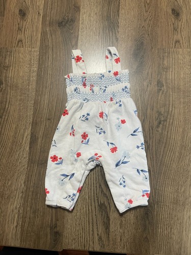 Carter's One Piece, New Born Baby Girl, White Blue Red, Floral, Romper