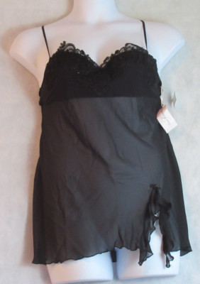 Linea Donatella 2-Piece Sexy Babydoll and Thong Lingerie Set, Black, Medium