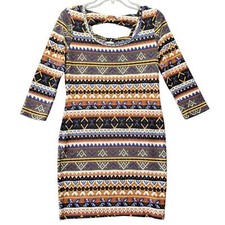 Forever21 Brown Bodycon Dress Stretch Midi Boho Chic Short Sleeves Women Size M 