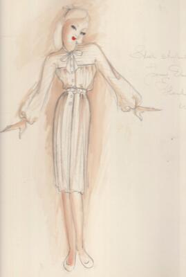 Vintage Fashion Designer, Artist Hand Colored Drawing lady's dress, Lot #13