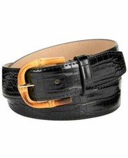 STEVE MADDEN Womens BLACK BELT Croc-Embossed Faux Leather BAMBOO Buckle SZ M NWT