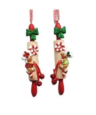 Set of 2 Gingerbread Boy  Girl On Rolling Pin Ornaments H5682 w