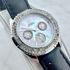 Guess Waterpro G95354L Multi Dial Mother Of Pearl Watch Leather Band New Battery
