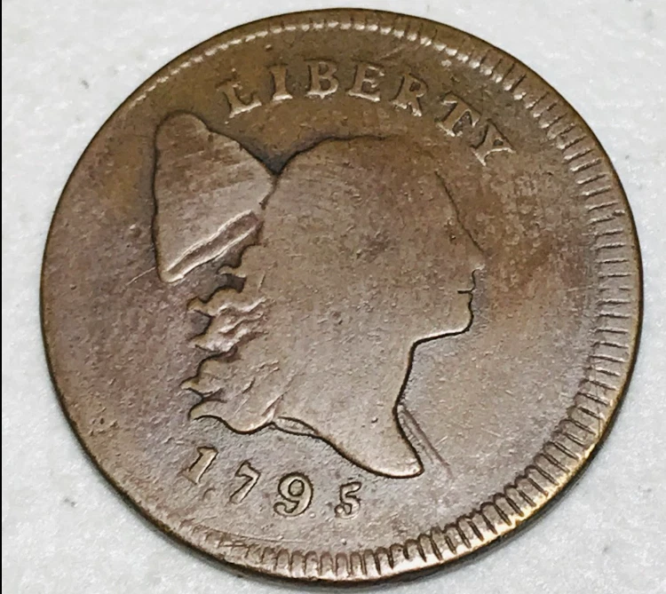 Moneda de medio centavo Liberty Cap 1795 1/2 c poste sin clasificar borde liso tipo Estados Unidos CC22952 Foto 3 de 4