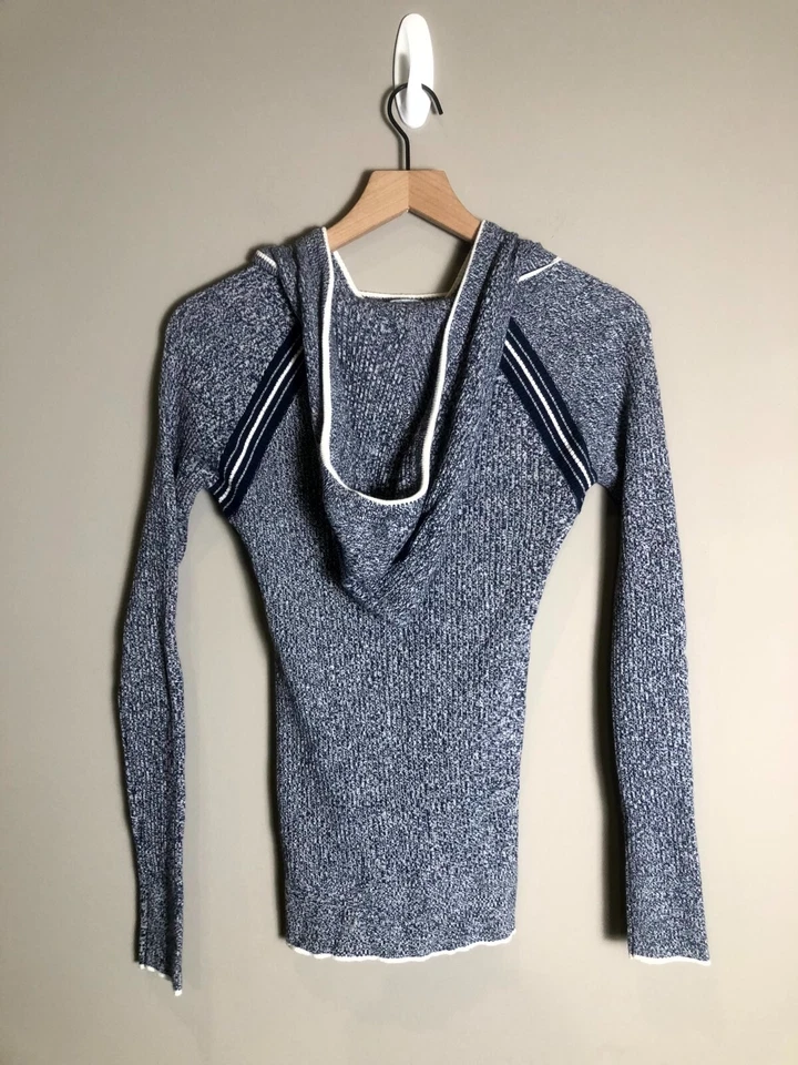 Suéter con Capucha PattyBoutik Mujer Azul Blanco Manga Larga Marleado Raglán Talla M Foto 2 de 4