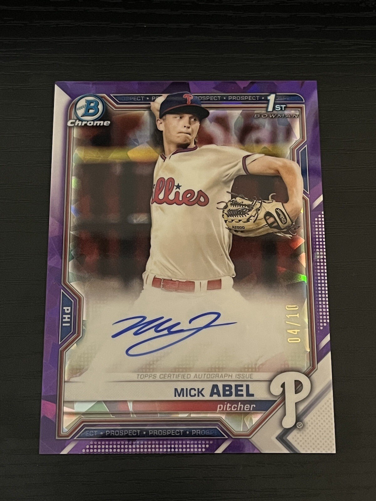 2021 Bowman Sapphire 1st Mick Abel Auto Purple Refractor #d 4/10!