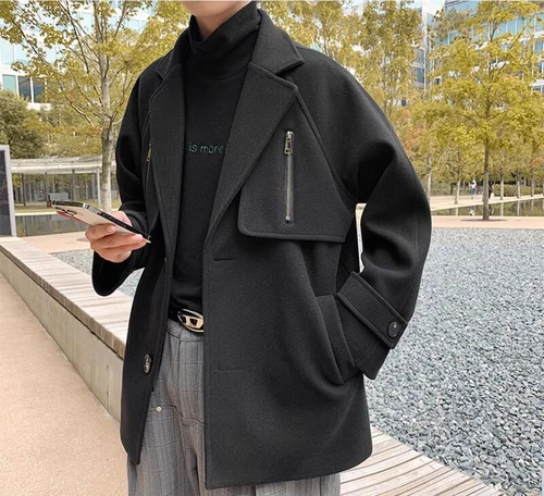 Men's Winter Lapel Long sleeve Loose Warm Zipper Fashion Wool Coats Overcoats - Bild 12 von 21