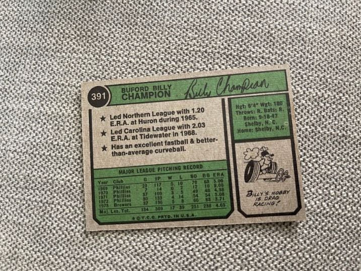 DCC: 1974 Topps #391 Billy Champion Milwaukee Brewers NM-MT Well