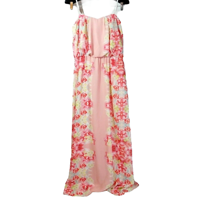 city triangles maxi dress City Triangles Maxi Dress Sz L Pink Floral Sweetheart Neckline Spaghetti  Strap