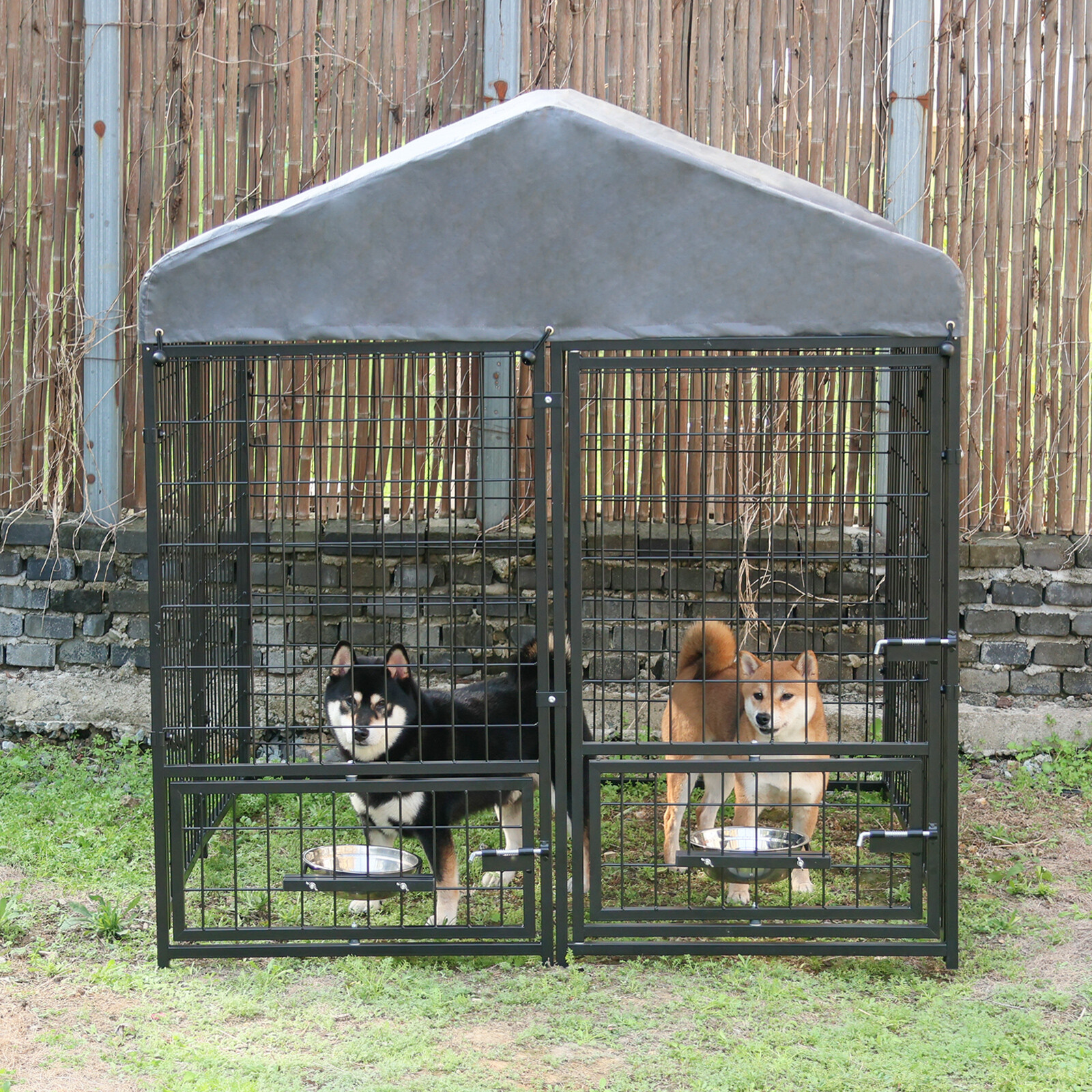 Large Outdoor Dog Kennel Metal Cage Chicken Enclosure Playpen w/Rotating Bowls