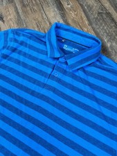 Under Armour Polo Shirt Men's XL Blue Stripe Heatgear Loose Fit EUC Golf Stretch