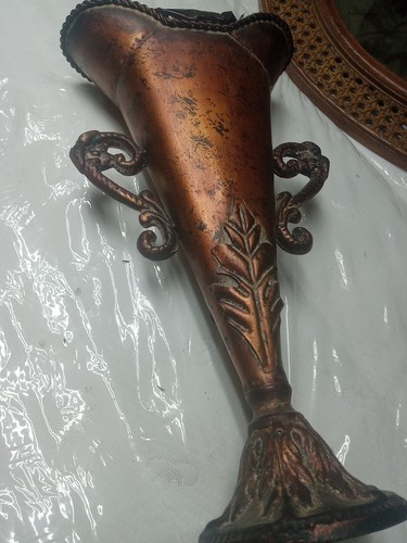 Tall Vase Bronze Color Textured 17x10" Art Deco Metal Base. Heavy - Picture 5 of 5