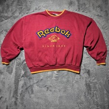 Vintage Reebok Sweatshirt Adult Large Burgundy Red Embroidered Spellout Chenille
