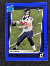 2021 Donruss #273 Davis Mills Press Proof Blue Rookie Houston Texans RC Card. rookie card picture