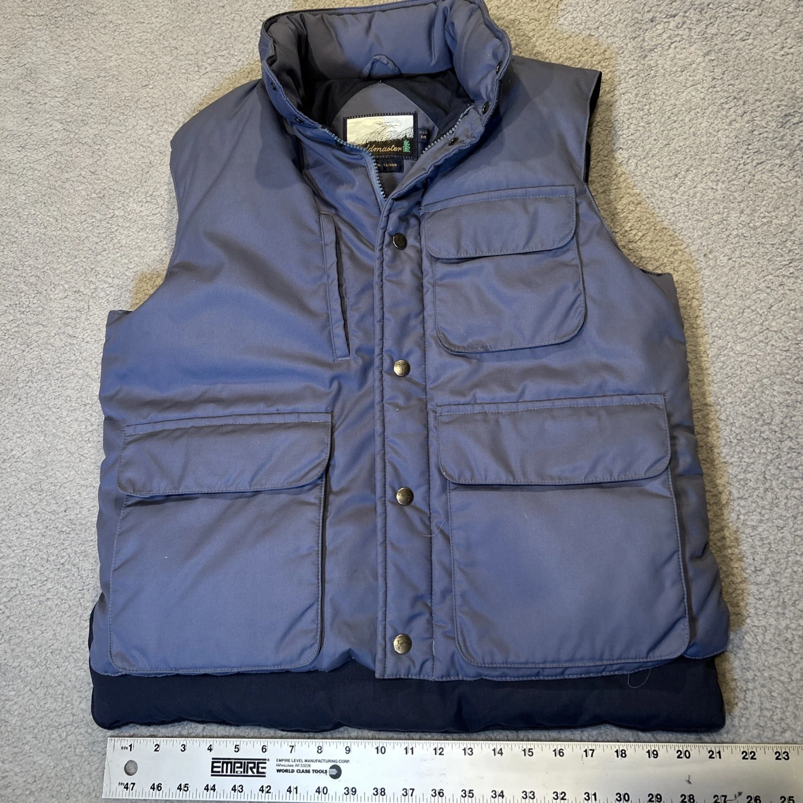 Vintage Mens Down Feather Vest Blue Sz M Medium Full Zip Snap Fieldmaster